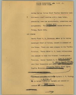 Primary view of object titled '[News Script: Police promotions]'.