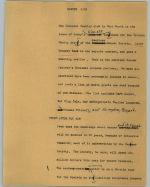 Primary view of object titled '[News Script: Cancer]'.