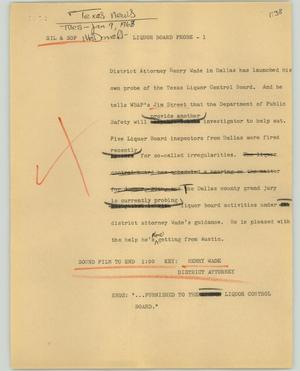 Primary view of object titled '[News Script: Liquor board probe]'.