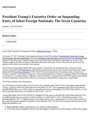 President Trump's Executive Order on Suspending Entry of Select Foreign Nationals: The Seven Countries