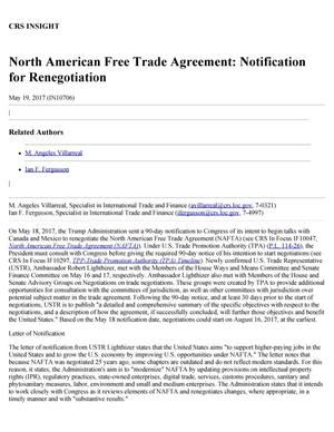 North American Free Trade Agreement: Notification for Renegotiation