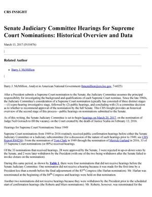 Senate Judiciary Committee Hearings for Supreme Court Nominations: Historical Overview and Data