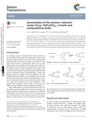 Isomerization of the osmium-tellurium cluster Os₃(𝜇-TeR)₂(CO)₁₀: a kinetic and computational study