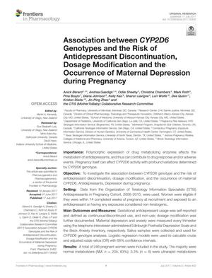 Primary view of object titled 'Association between CYP2D6 Genotypes and the Risk of Antidepressant Discontinuation, Dosage Modification and the Occurrence of Maternal Depression during Pregnancy'.