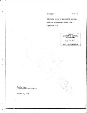 Organized Crime in the United States: Selected References, March 1971-September 1973