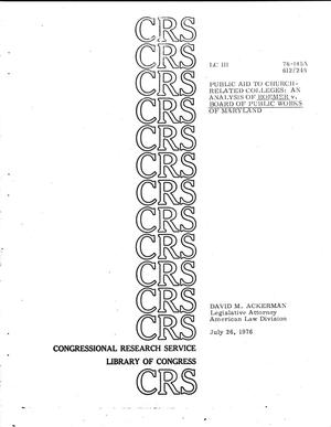 Primary view of object titled 'Public Aid to Church Related Colleges: An Analysis of Roemer v. Board of Public Works of Maryland'.