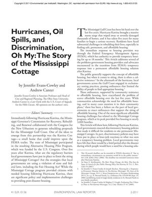 Hurricanes, Oil Spills, and Discrimination, Oh My: The Story of the Mississippi Cottage