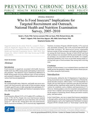 Who is Food Insecure? Implications for Targeted Recruitment and Outreach, National health and Nutrition Examination Survey, 2005-2010