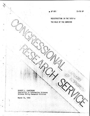 Redistricting in the 1970s: The Role of the Computer