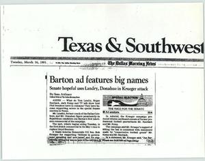 Primary view of object titled '[Clipping: Barton ad features big names]'.