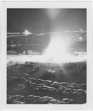 [Elevated view of North Texas Homecoming bonfire, 1962]