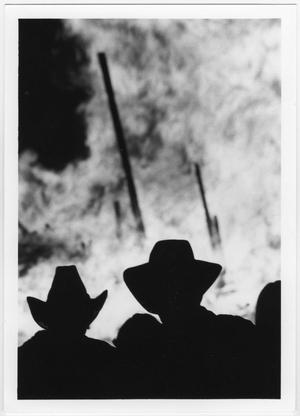 [Crowd silhouettes at North Texas Homecoming bonfire, 1980]