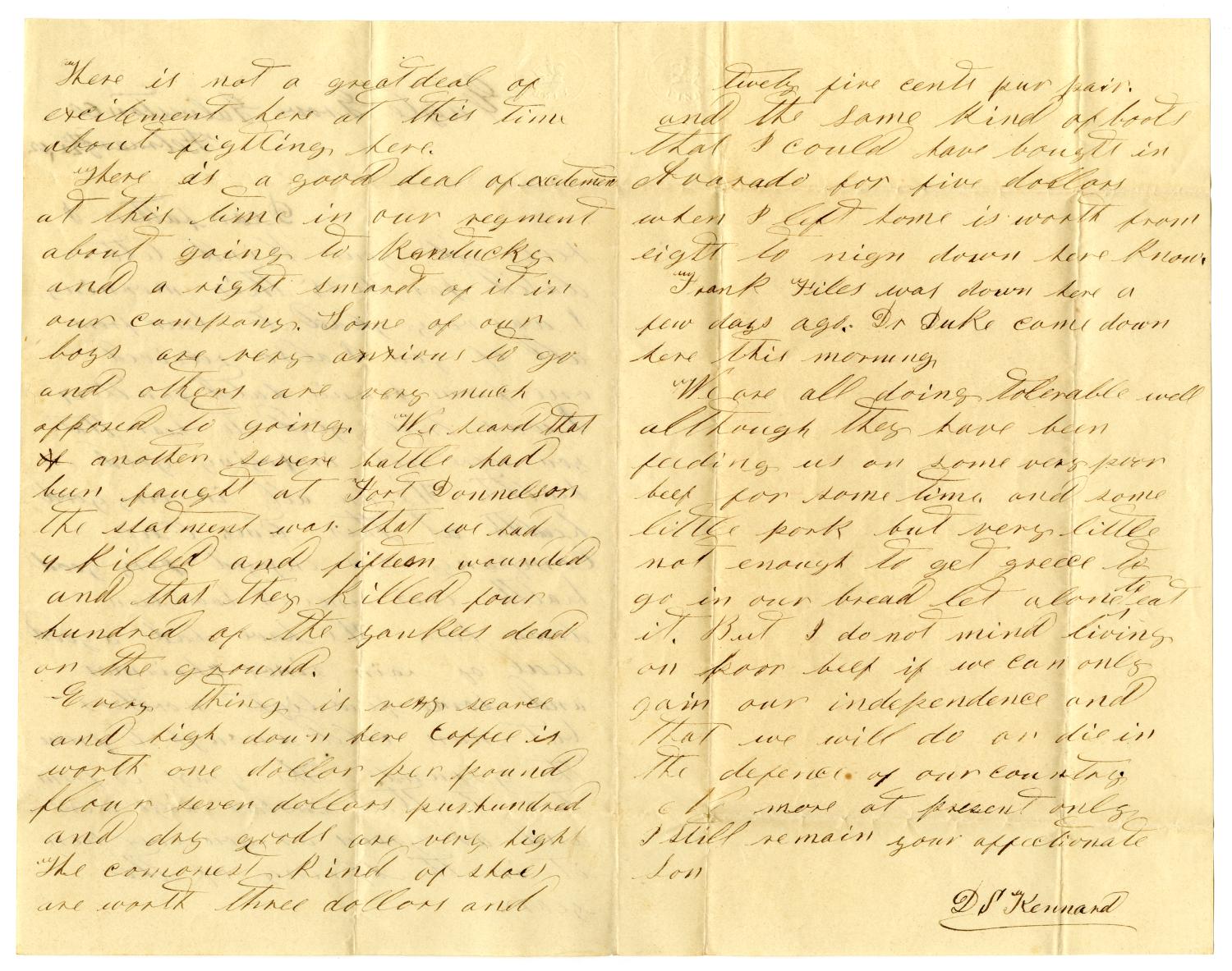 [Letter from D. S. Kennard to A. D. Kennard Jr., February 2,1862]
                                                
                                                    [Sequence #]: 2 of 2
                                                