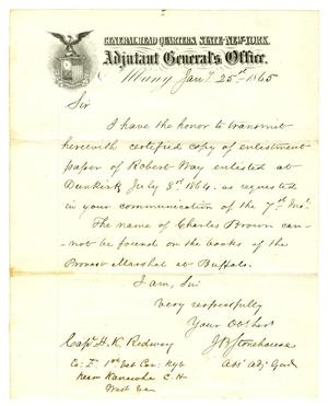 Primary view of object titled '[Letter from J. B. Stonehouse to Captain Hamilton K. Redway, January 25, 1865]'.