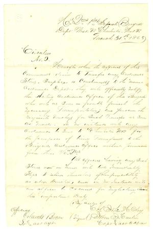 [Circular about transferring ordinances, March 30, 1865]
