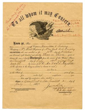 Primary view of object titled '[Discharge of Hamilton K. Redway, July 17, 1866]'.