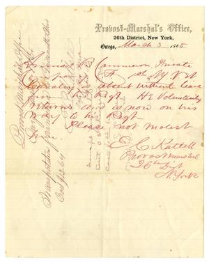 [Letter from E. C. Kattele to Armias B. Cammeron, March 3, 1865]