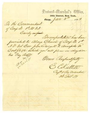 [Letter from E. C. Kattele to the Commandant, January 4, 1864]