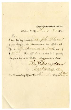 [Letter from S. P. Sundam to the Commanding Officer, November 21, 1864]