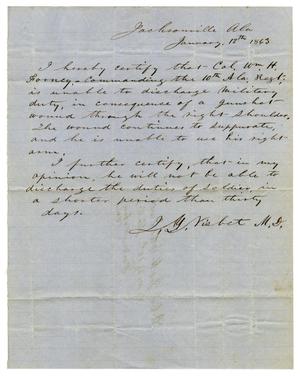 Primary view of object titled '[Letter from J. Y. Visbet, January 12, 1863]'.