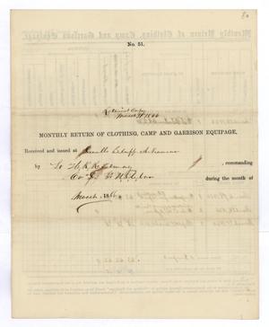 [Monthly Return of Clothing, Camp and Garrison Equipage, March 1866]