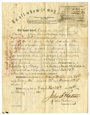 [Pass for furlough for Orlando Wright, February 20, 1865]