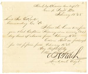 [Furlough pass for Hamilton K. Redway, February 15, 1865]