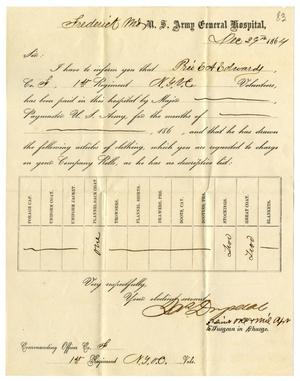 [Receipt for clothing, December 29, 1864]