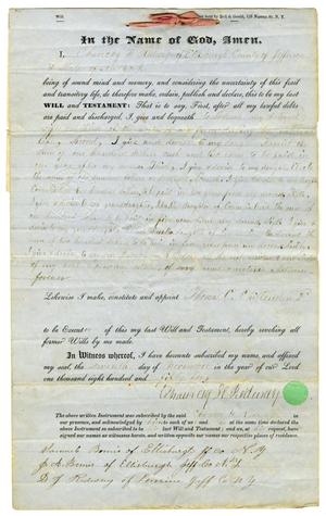 [Last Will and Testament of Chauncey H. Redway, November 7, 1854]
