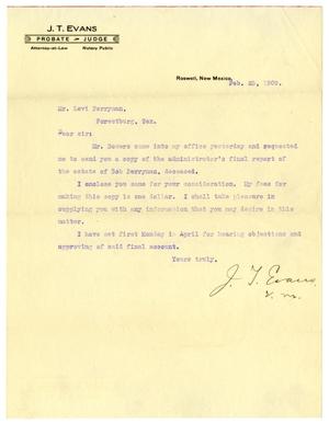 [Letter from J.T. Evans to Levi Perryman, February 25,1909]
