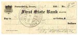 Primary view of object titled '[Check from Mrs. H. B. Caddell to Ileta Petty, August 8, 1921]'.