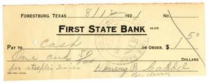 [Check from Harry Caddell for cash, August 12, 1921]