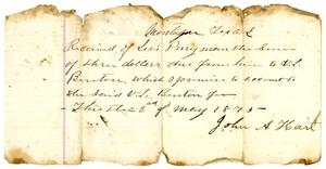 Primary view of [Receipt from John A. Hart to Levi Perryman, May 3, 1875]