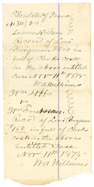 [Receipts of Levi Perryman, November 11, 1875]