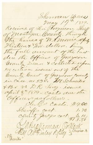 Primary view of [Receipt of Levi Perryman, May 17, 1879]