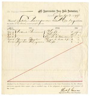 [Receipt of Levi Perryman for Prisoners, July 12, 1879]