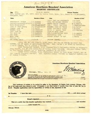 Primary view of object titled '[American Shorthorn Breeders' Association Registry Certificate, December 13, 1917]'.