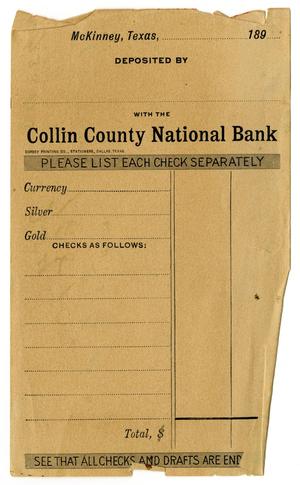 [Blank Deposit Slip from Collin County National Bank, 189-]