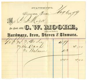 [Receipt for Charles B. Moore from C. W. Moore, August 6, 1879]