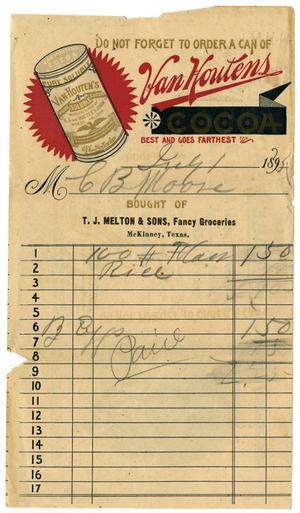 Primary view of object titled '[Receipt from T. J. Melton and Sons, July 1, 1895]'.