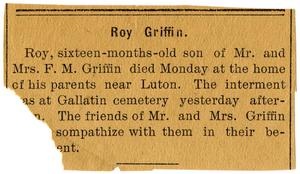 [Obituary for Roy Griffin]