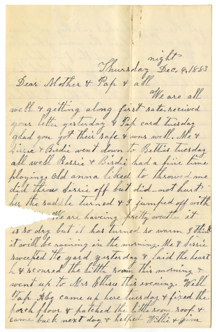 Letter from Dinkie and Willie McGee to William and Matilda Dodd