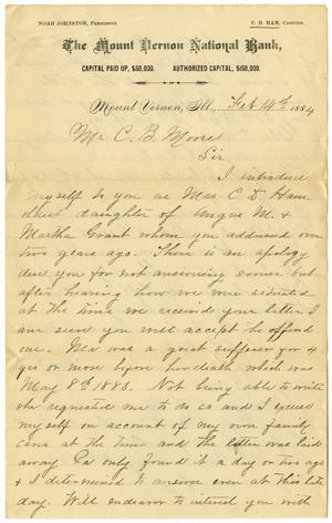 [Letter from Mrs C. D. Ham to C. B. Moore, February 14, 1884]