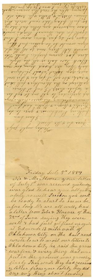 [Letter from Matilda Dodd and Dinkie McGee to Mr. Moore and Sis, July 5, 1889]