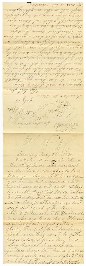 Primary view of object titled '[Letter from Matilda Dodd and Dinkie McGee to Sis and Mr. Moore, July 27, 1890]'.