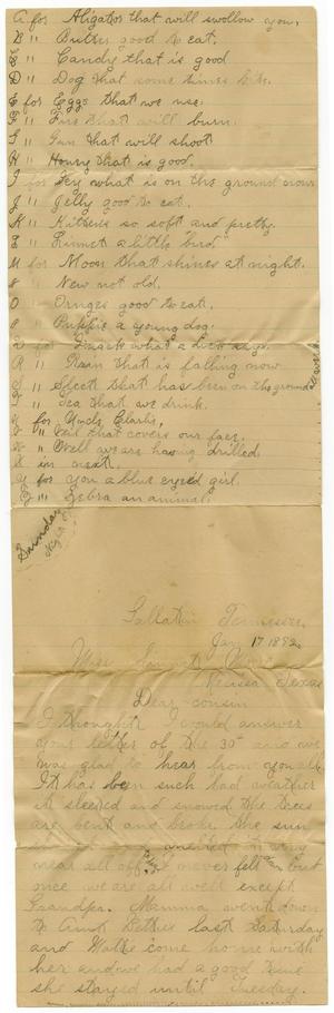 [Letter from Birdie McGee to Linnet Moore, January 17, 1892]