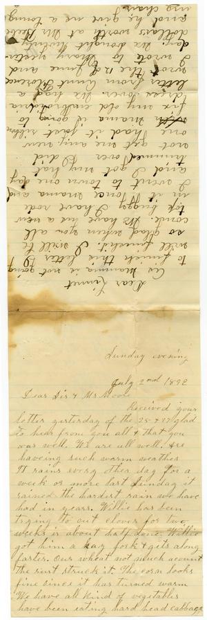 Primary view of object titled '[Letter from Dinkie and Birdie McGee to Linnet, Charles, and Mary Dodd, July 2, 1892]'.