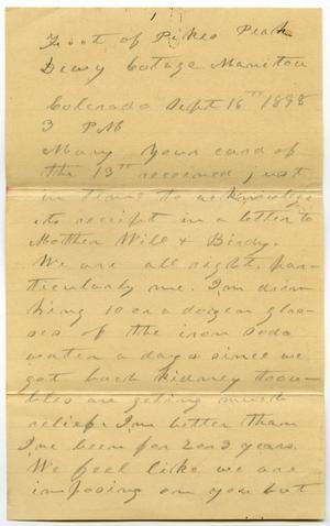 Primary view of object titled '[Letter from C. B. Moore to Mary Moore, September 16, 1898]'.