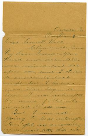 Primary view of object titled '[Letter from Jim Cook Jr. to Linnet Moore, March 6, 1899]'.