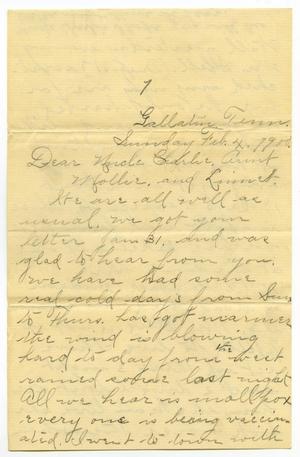 Primary view of object titled '[Letter from Birdie McGee to the Moore family, February 4, 1900]'.